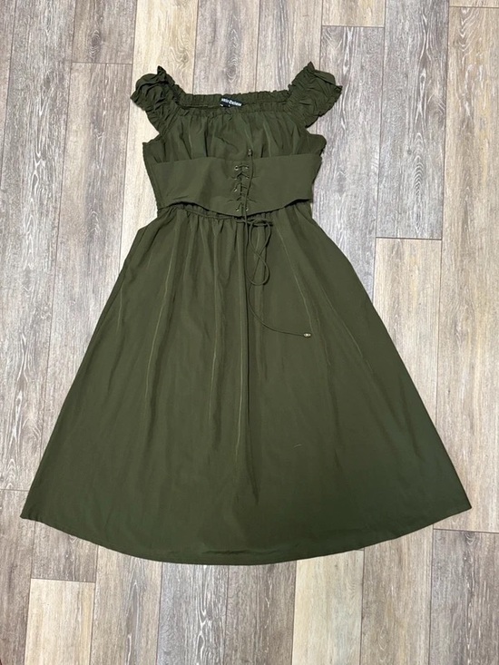 Dresses & Skirts - Olive Green Corset-Waist Midi Dress - Women